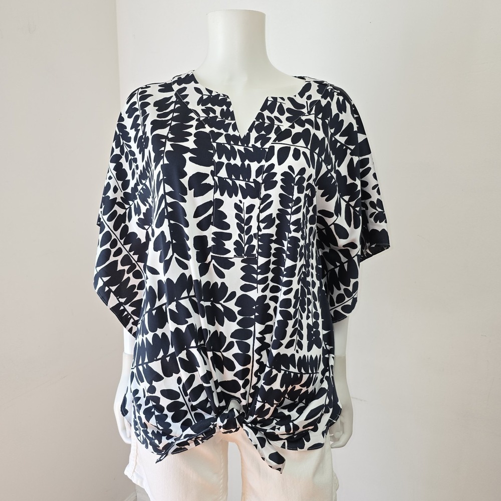 Chicos Blouse Top Size 1.5 10 Tie Waist Tropical Floral Flowy Vacation Beach